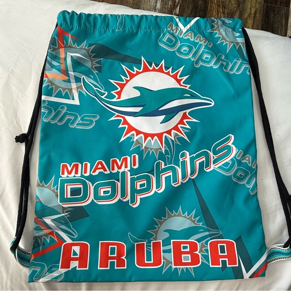 RARE Aruba Miami Dolphins Drawstring Bag given by dolphins team to my son